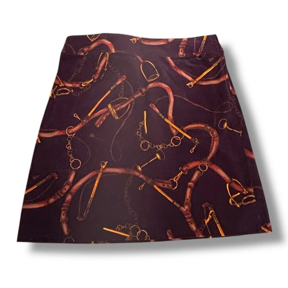 Vintage Y2K Talbots Equestrian Corduroy Mini Skirt Horse Bit Stirrup Printed 14